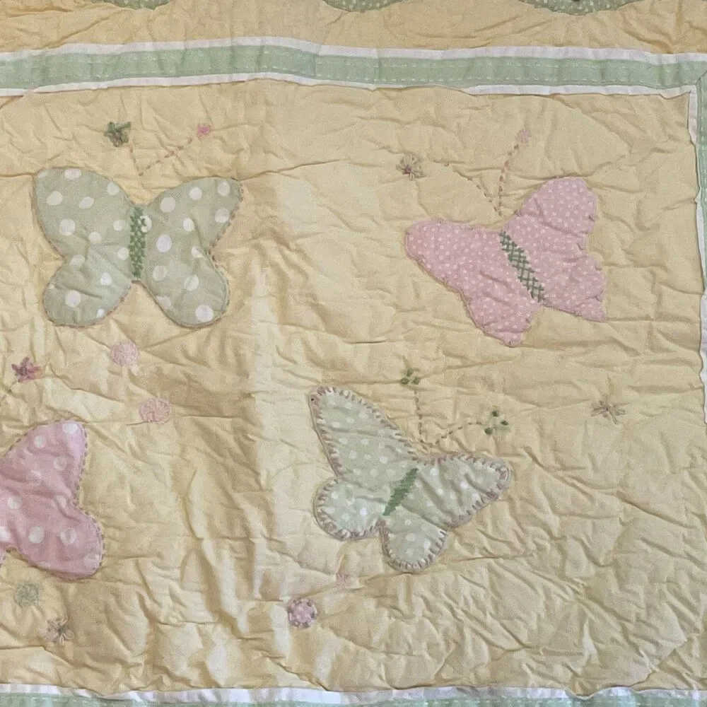 Pottery Barn Kids Standard Sham Quilted Patchwork Polka Dot Butterflies